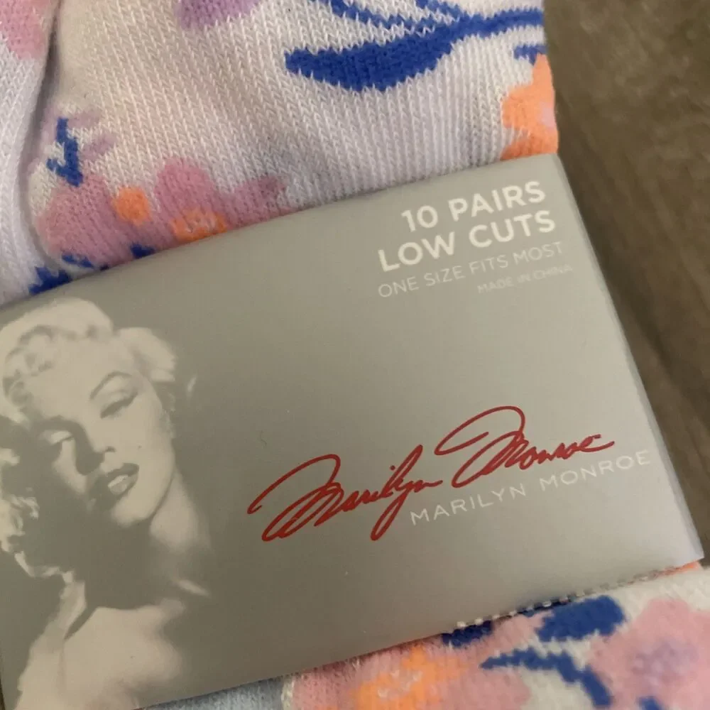 Marilyn Monroe 10 Pairs Womens Low Cut Socks OSFM Multi Color Floral Print